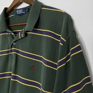 Polo By Ralph Lauren Polo Shirt Mens 2XL Green Stripe Pique Cotton Casual